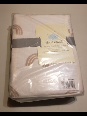 cloud island Blush Rainbow Flannel Crib Sheet - Blush and White